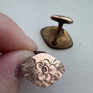 VTG Or Antique Cufflinks Art Nouveau Victorian Style Red Bronze Tone